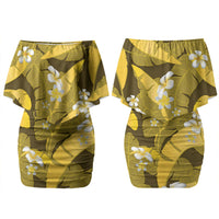 Yellow Banana Leaf Hawaii Family Matching Off Shoulder Short Dress and Hawaiian Shirt Lau Maia Plumeria Tropical Summer Vibes