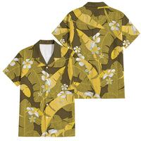 Yellow Banana Leaf Hawaii Family Matching Off Shoulder Short Dress and Hawaiian Shirt Lau Maia Plumeria Tropical Summer Vibes