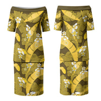 Yellow Banana Leaf Hawaii Family Matching Puletasi and Hawaiian Shirt Lau Maia Plumeria Tropical Summer Vibes