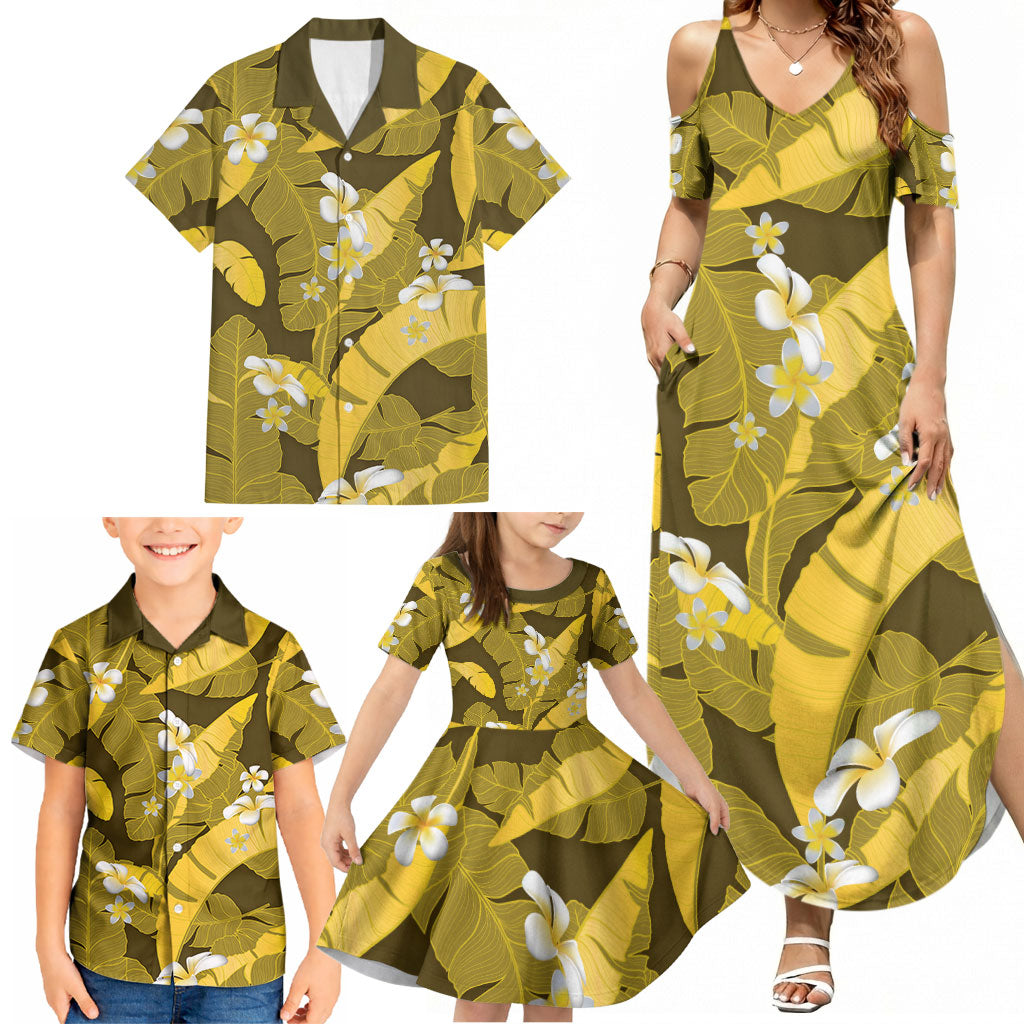 Yellow Banana Leaf Hawaii Family Matching Summer Maxi Dress and Hawaiian Shirt Lau Maia Plumeria Tropical Summer Vibes LT14 - Polynesian Pride