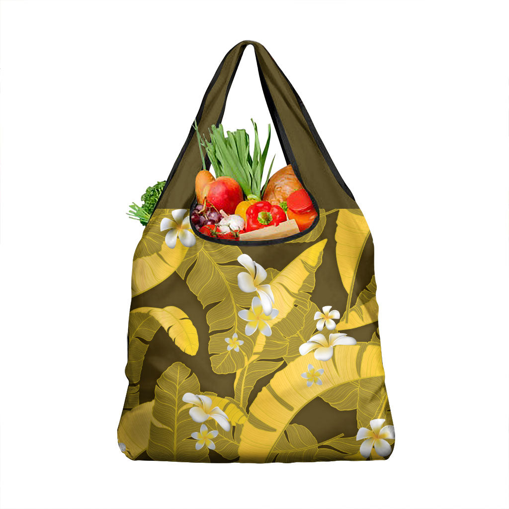 Yellow Banana Leaf Hawaii Grocery Bag Lau Maia Plumeria Tropical Summer Vibes