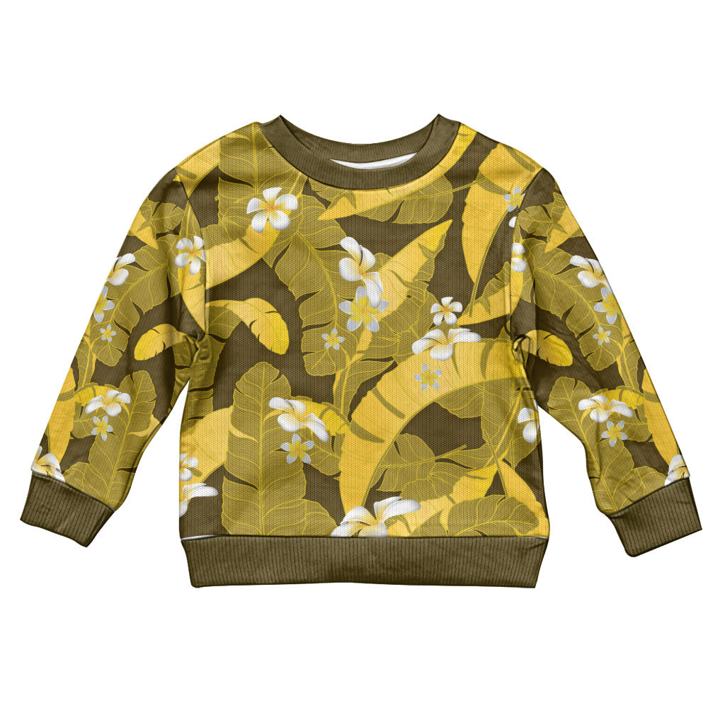 Yellow Banana Leaf Hawaii Kid Ugly Christmas Sweater Lau Maia Plumeria Tropical Summer Vibes LT14 Kid Yellow - Polynesian Pride