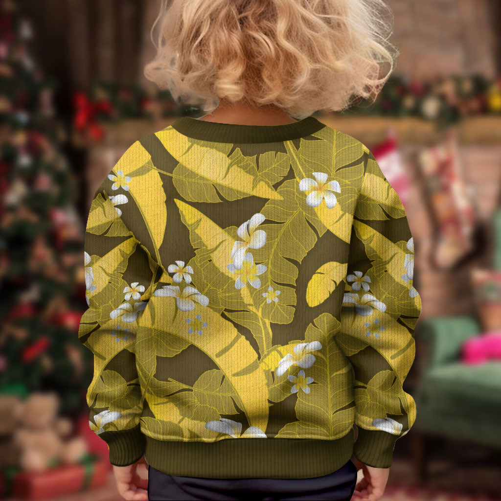 Yellow Banana Leaf Hawaii Kid Ugly Christmas Sweater Lau Maia Plumeria Tropical Summer Vibes LT14 - Polynesian Pride