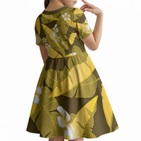 Yellow Banana Leaf Hawaii Kid Short Sleeve Dress Lau Maia Plumeria Tropical Summer Vibes
