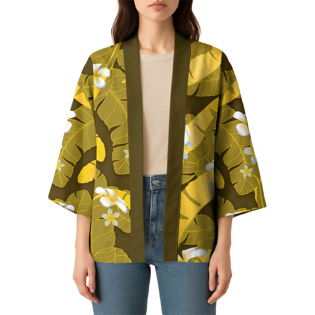Yellow Banana Leaf Hawaii Kimono Lau Maia Plumeria Tropical Summer Vibes