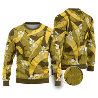 Yellow Banana Leaf Hawaii Ugly Christmas Sweater Lau Maia Plumeria Tropical Summer Vibes LT14 Yellow - Polynesian Pride