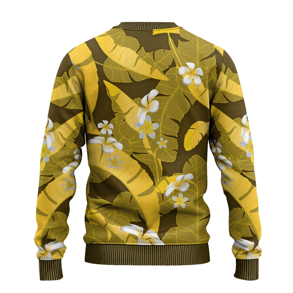 Yellow Banana Leaf Hawaii Ugly Christmas Sweater Lau Maia Plumeria Tropical Summer Vibes LT14 - Polynesian Pride