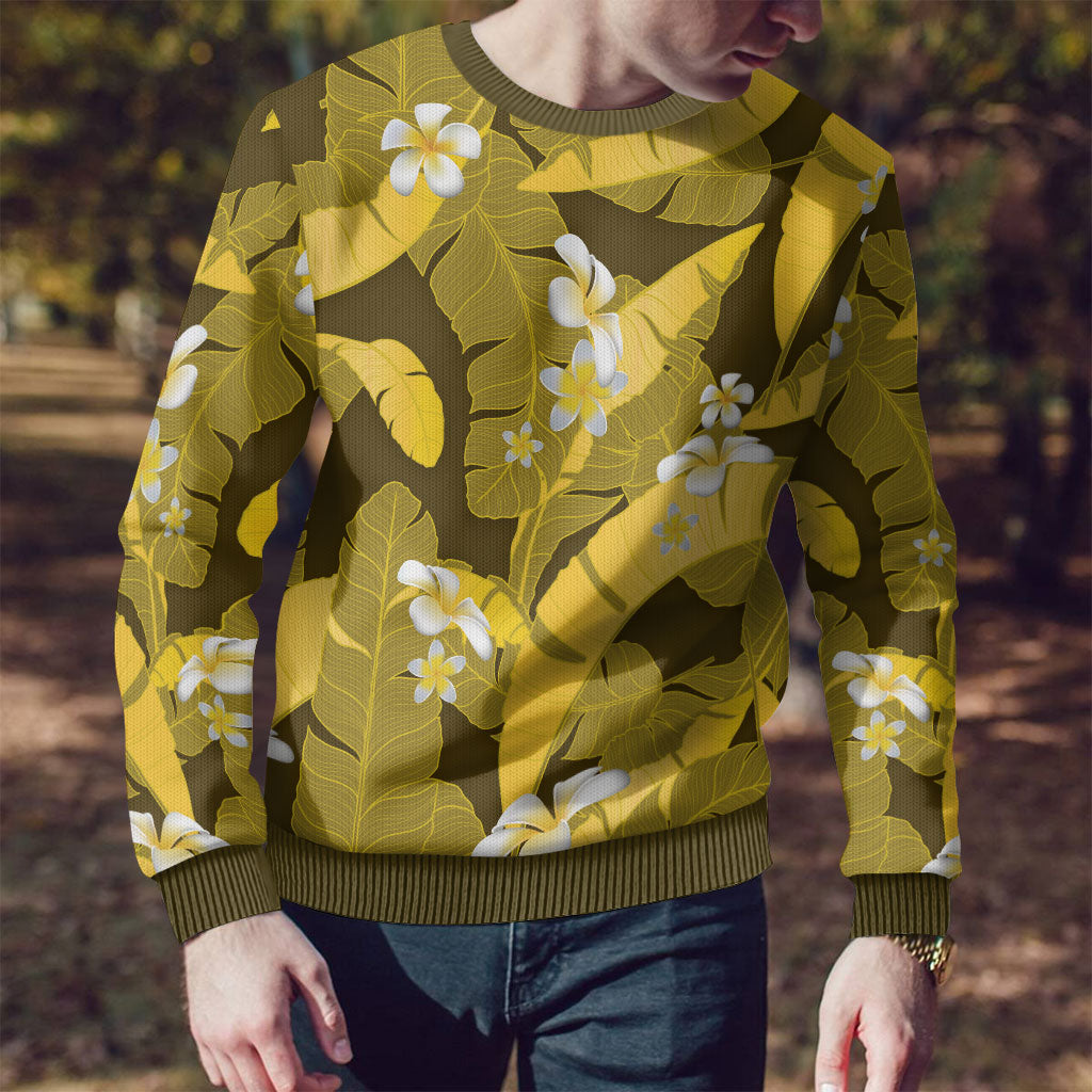 Yellow Banana Leaf Hawaii Ugly Christmas Sweater Lau Maia Plumeria Tropical Summer Vibes LT14 - Polynesian Pride