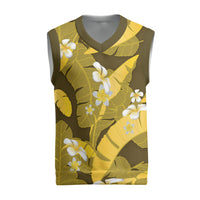 Yellow Banana Leaf Hawaii Christmas Knitted V-Neck Vest Lau Maia Plumeria Tropical Summer Vibes LT14 Yellow - Polynesian Pride
