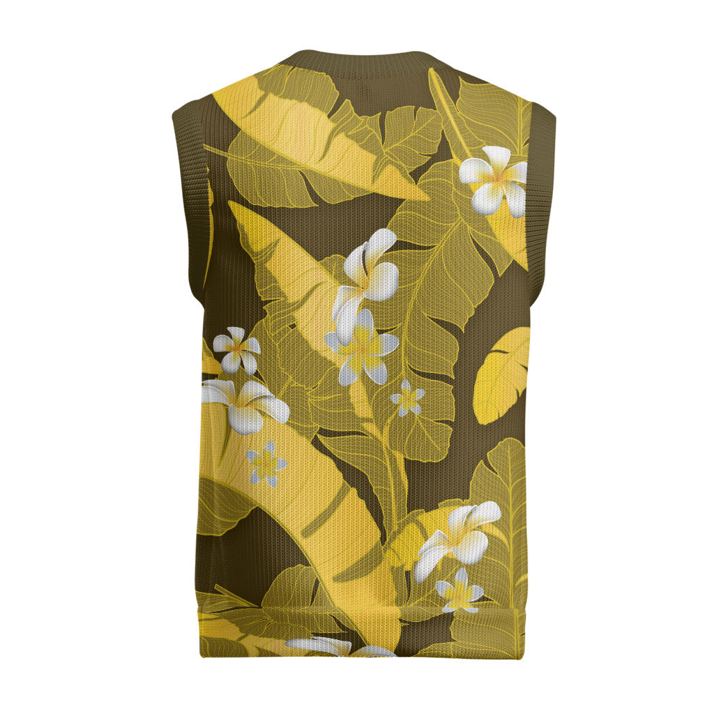 Yellow Banana Leaf Hawaii Christmas Knitted V-Neck Vest Lau Maia Plumeria Tropical Summer Vibes LT14 - Polynesian Pride