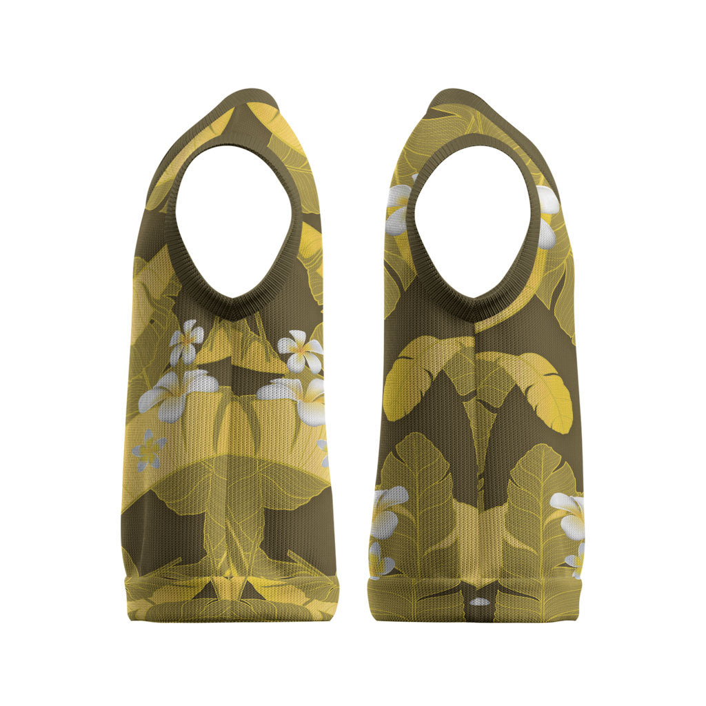 Yellow Banana Leaf Hawaii Christmas Knitted V-Neck Vest Lau Maia Plumeria Tropical Summer Vibes LT14 - Polynesian Pride