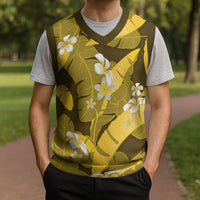 Yellow Banana Leaf Hawaii Christmas Knitted V-Neck Vest Lau Maia Plumeria Tropical Summer Vibes LT14 - Polynesian Pride