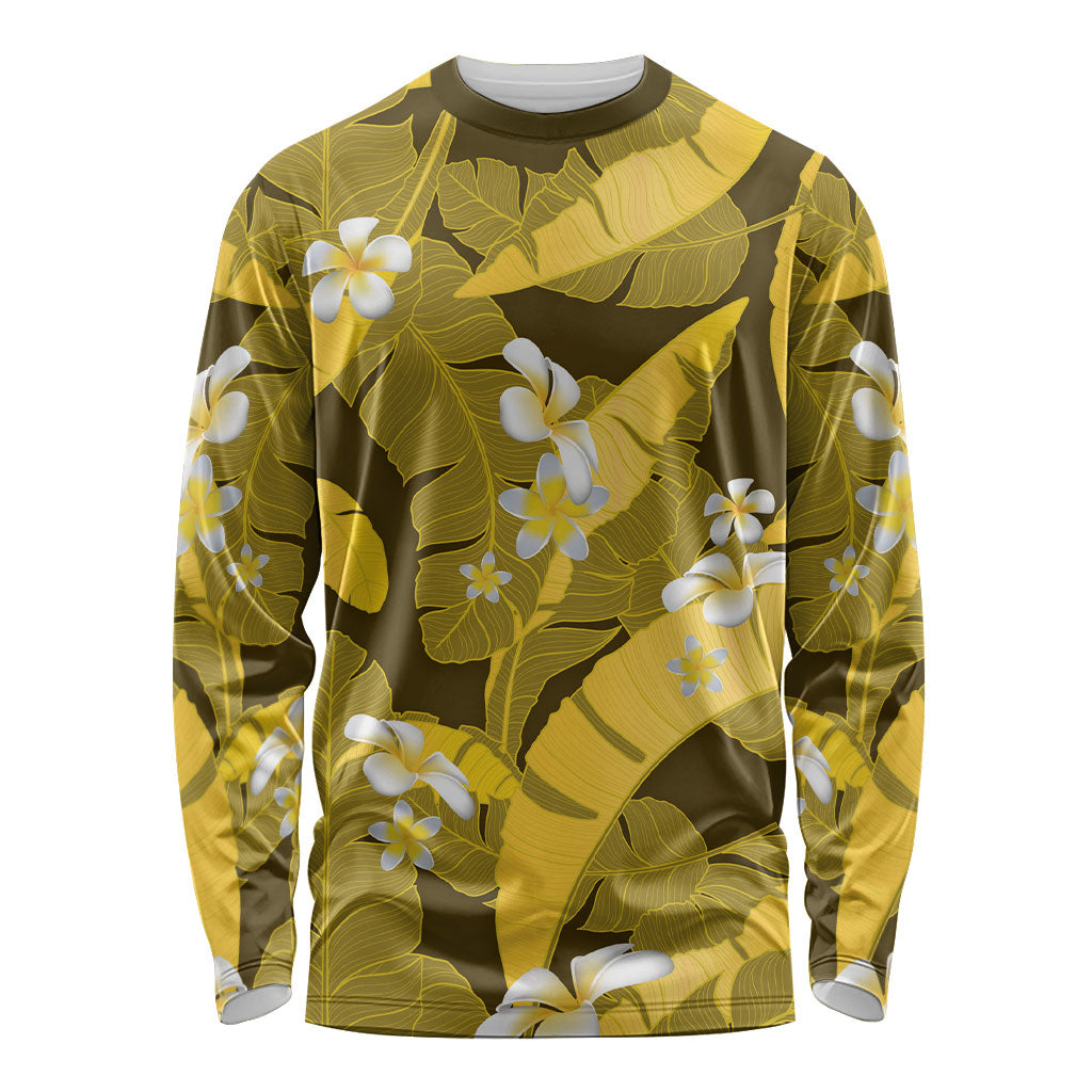 Yellow Banana Leaf Hawaii Long Sleeve Shirt Lau Maia Plumeria Tropical Summer Vibes