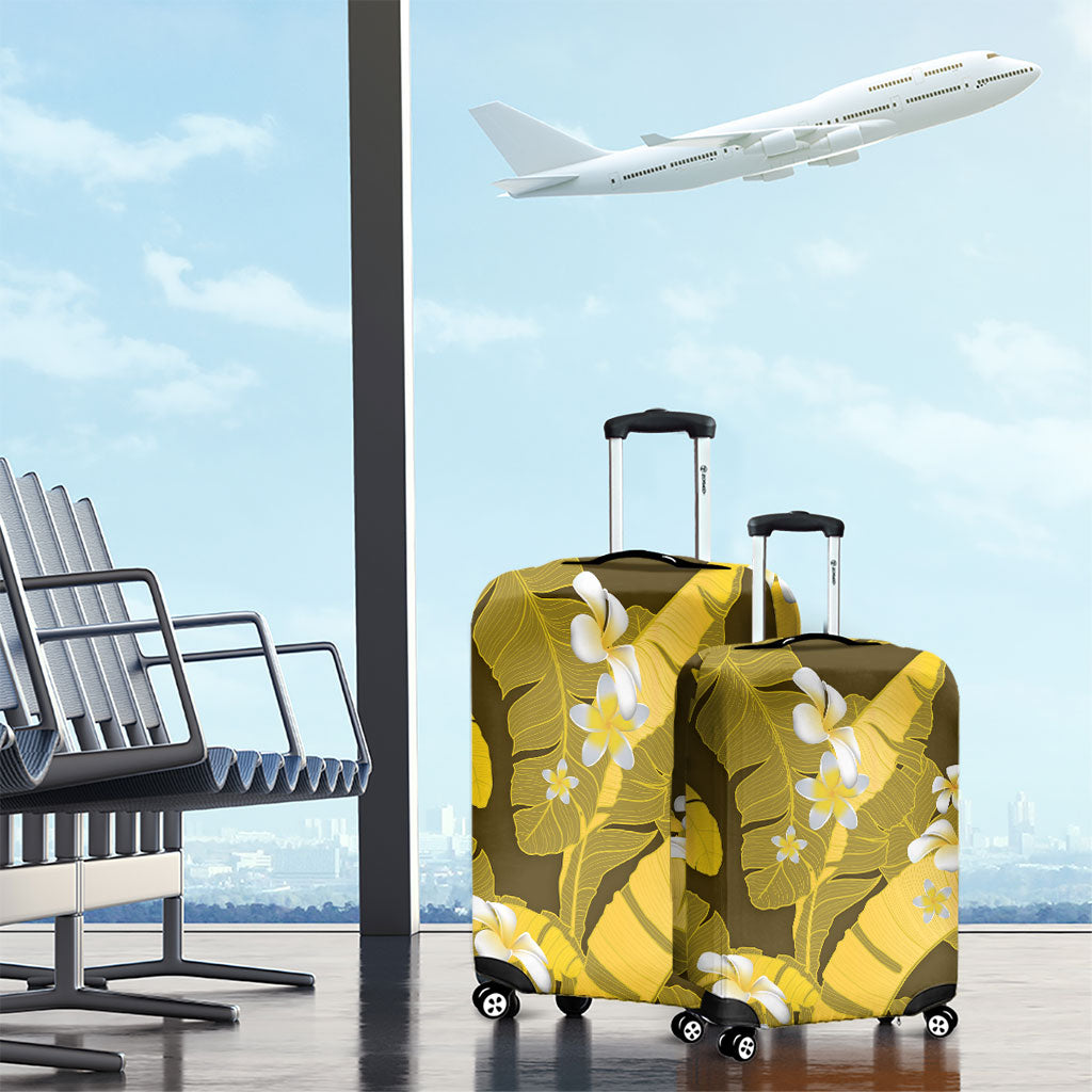 Yellow Banana Leaf Hawaii Luggage Cover Lau Maia Plumeria Tropical Summer Vibes