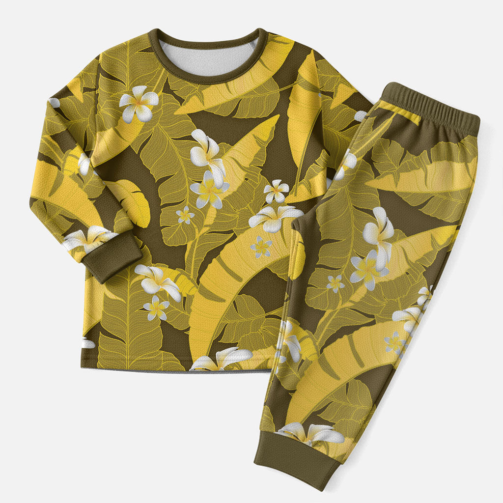 Yellow Banana Leaf Hawaii Christmas Pajama Set Lau Maia Plumeria Tropical Summer Vibes LT14 Men Yellow - Polynesian Pride