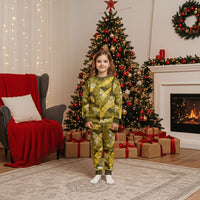 Yellow Banana Leaf Hawaii Christmas Pajama Set Lau Maia Plumeria Tropical Summer Vibes LT14 Kid Yellow - Polynesian Pride