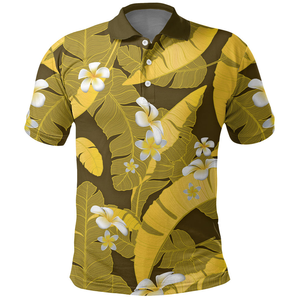 Yellow Banana Leaf Hawaii Polo Shirt Lau Maia Plumeria Tropical Summer Vibes
