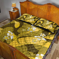 Yellow Banana Leaf Hawaii Quilt Bed Set Lau Maia Plumeria Tropical Summer Vibes