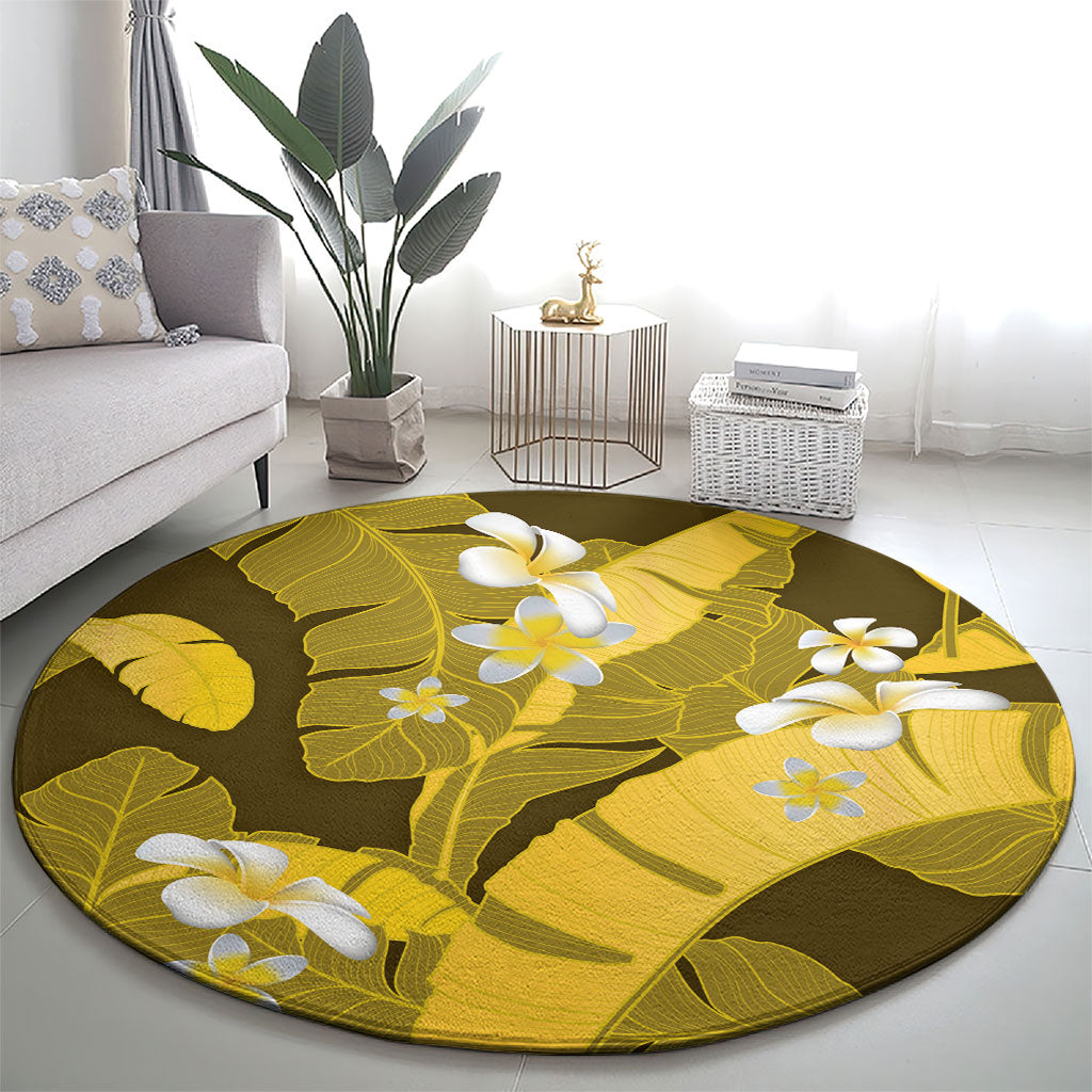 Yellow Banana Leaf Hawaii Round Carpet Lau Maia Plumeria Tropical Summer Vibes