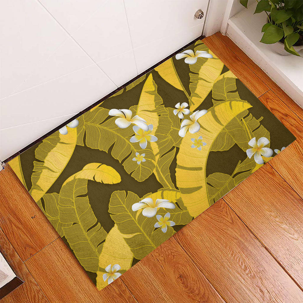 Yellow Banana Leaf Hawaii Rubber Doormat Lau Maia Plumeria Tropical Summer Vibes