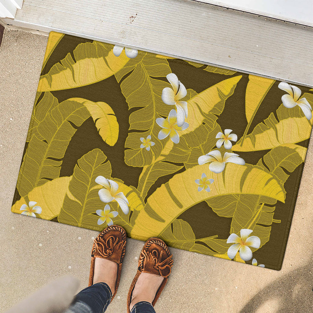 Yellow Banana Leaf Hawaii Rubber Doormat Lau Maia Plumeria Tropical Summer Vibes