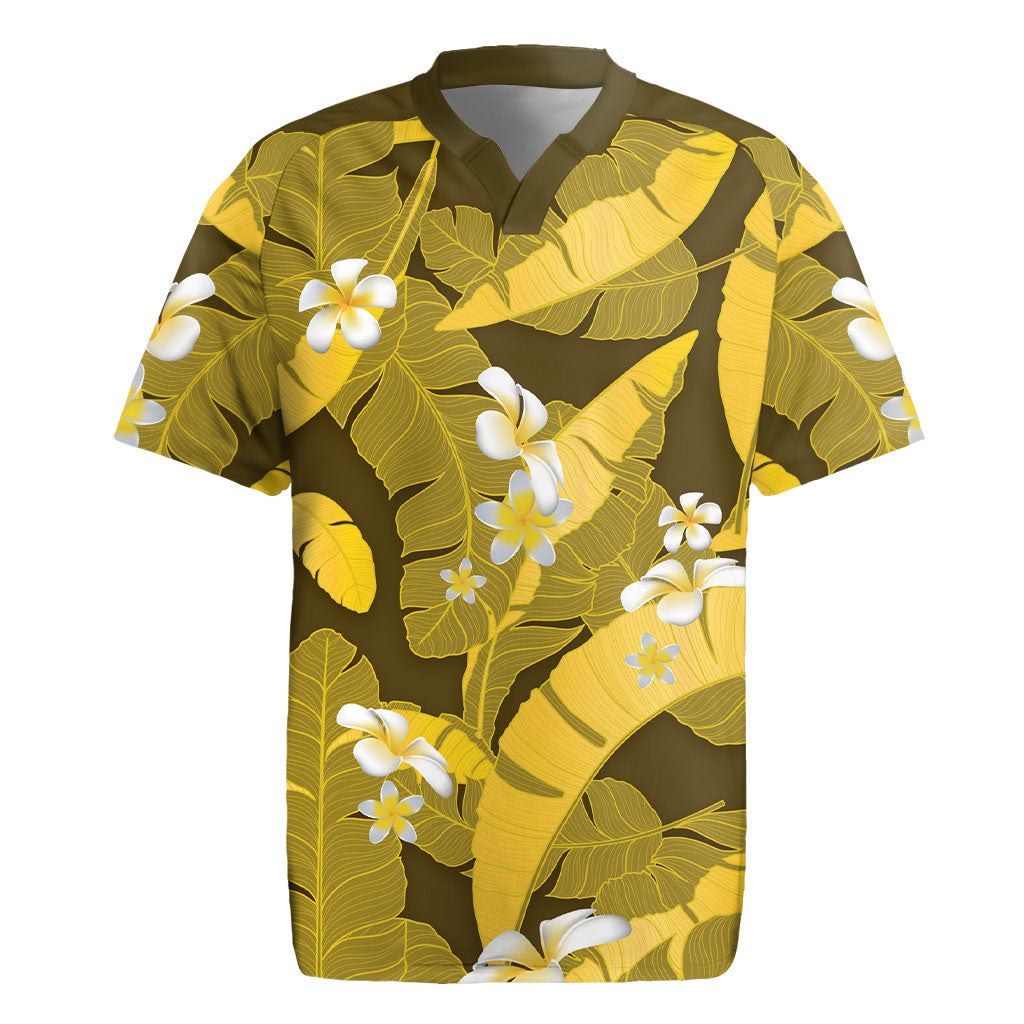 Yellow Banana Leaf Hawaii Rugby Jersey Lau Maia Plumeria Tropical Summer Vibes