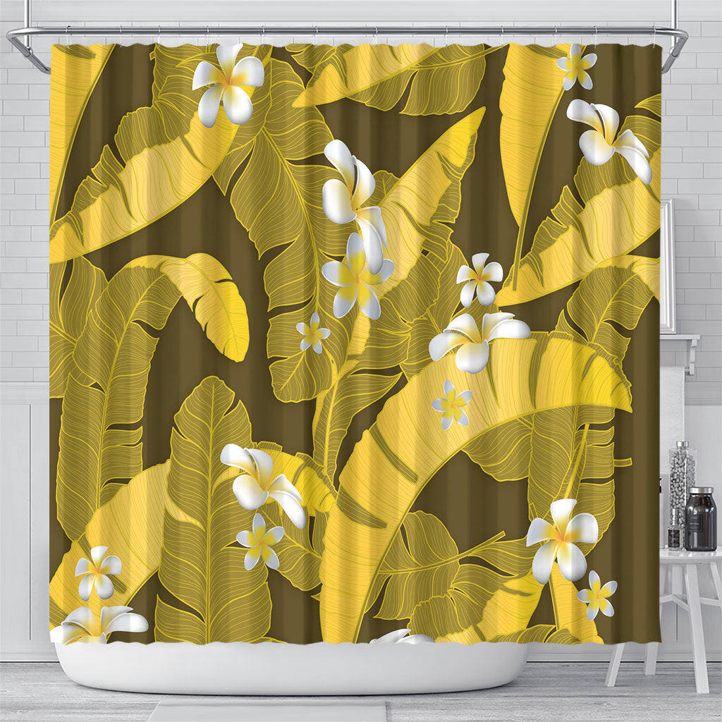 Yellow Banana Leaf Hawaii Shower Curtain Lau Maia Plumeria Tropical Summer Vibes