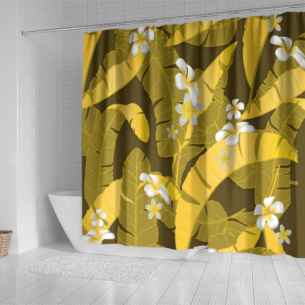 Yellow Banana Leaf Hawaii Shower Curtain Lau Maia Plumeria Tropical Summer Vibes