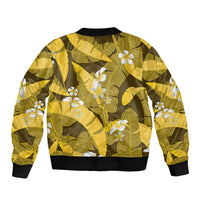 Yellow Banana Leaf Hawaii Sleeve Zip Bomber Jacket Lau Maia Plumeria Tropical Summer Vibes