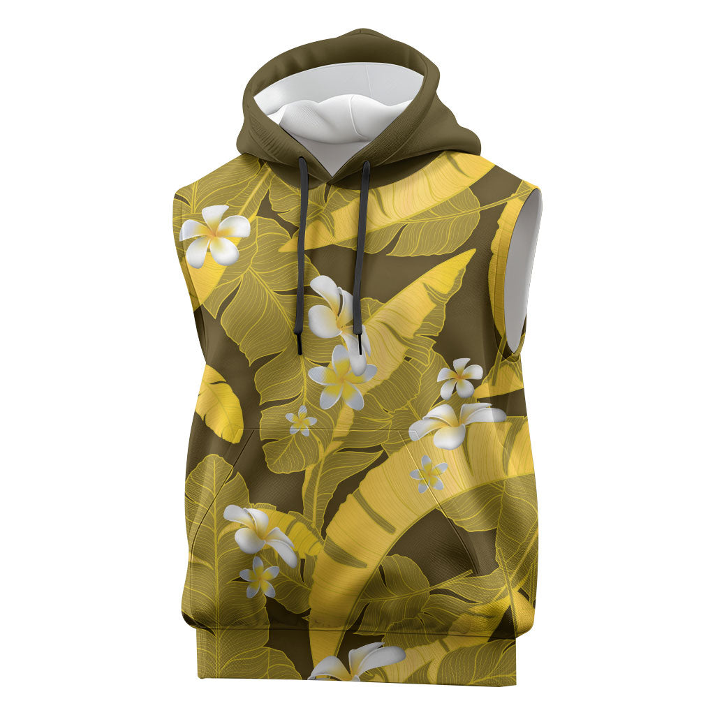 Yellow Banana Leaf Hawaii Sleeveless Hoodie Lau Maia Plumeria Tropical Summer Vibes