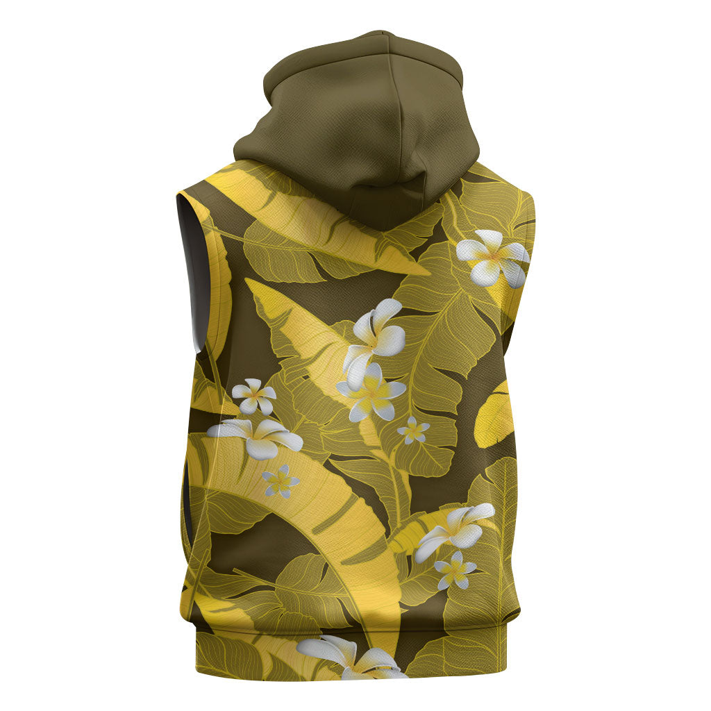 Yellow Banana Leaf Hawaii Sleeveless Hoodie Lau Maia Plumeria Tropical Summer Vibes