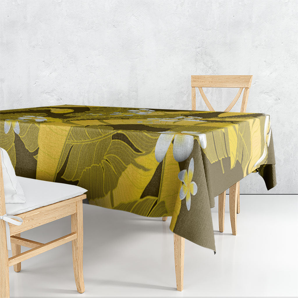 Yellow Banana Leaf Hawaii Tablecloth Lau Maia Plumeria Tropical Summer Vibes