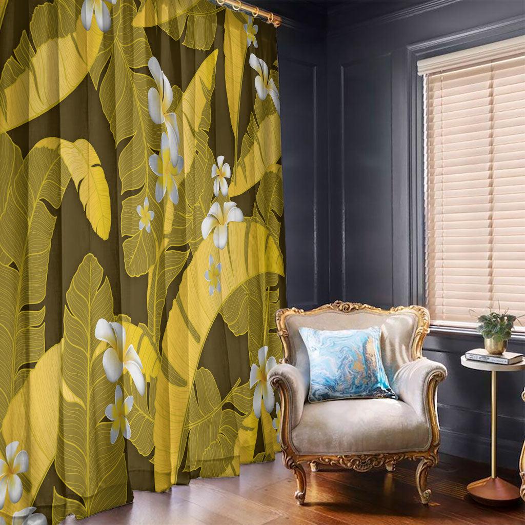 Yellow Banana Leaf Hawaii Window Curtain Lau Maia Plumeria Tropical Summer Vibes