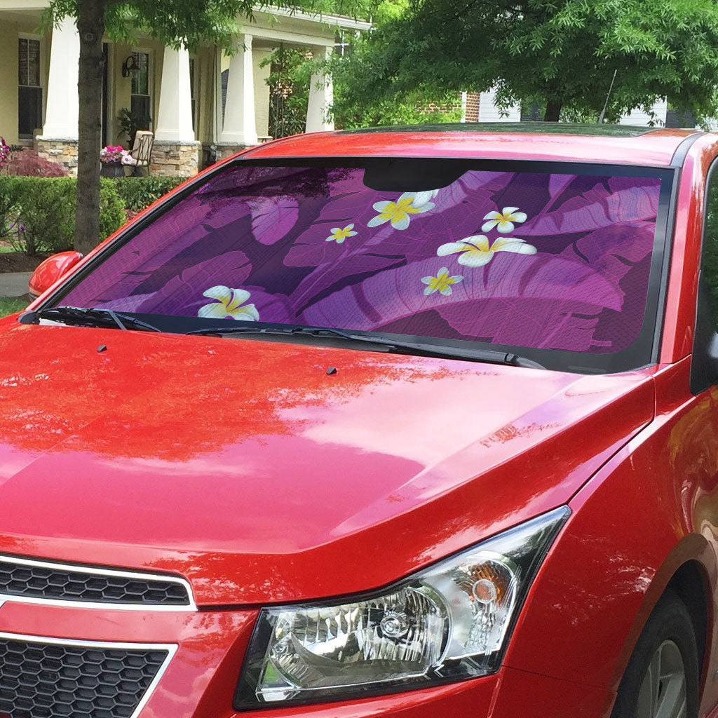 Purple Banana Leaf Hawaii Auto Sun Shade Lau Maia Plumeria Tropical Summer Vibes