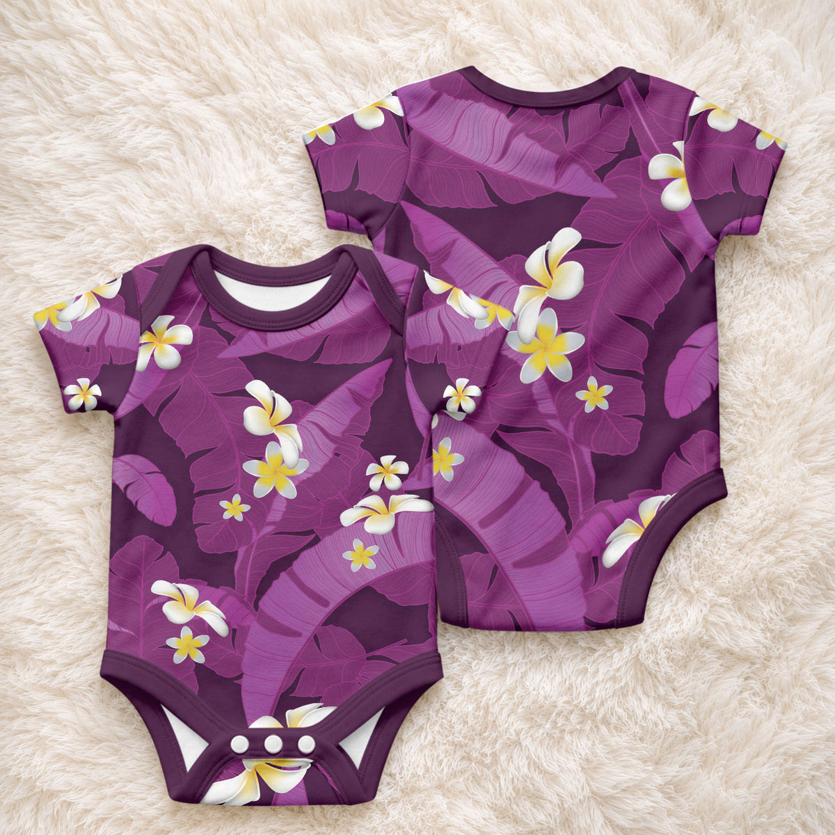 Purple Banana Leaf Hawaii Baby Onesie Lau Maia Plumeria Tropical Summer Vibes