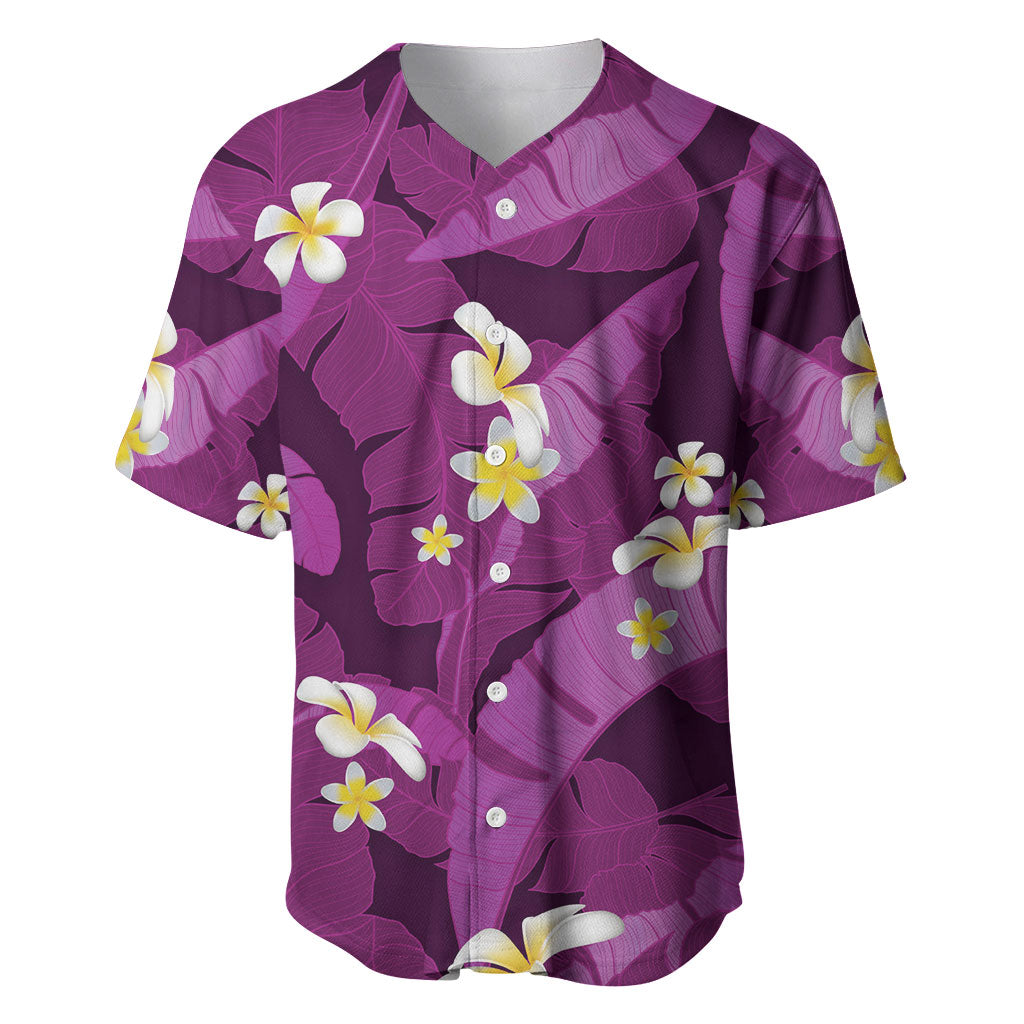 Purple Banana Leaf Hawaii Baseball Jersey Lau Maia Plumeria Tropical Summer Vibes