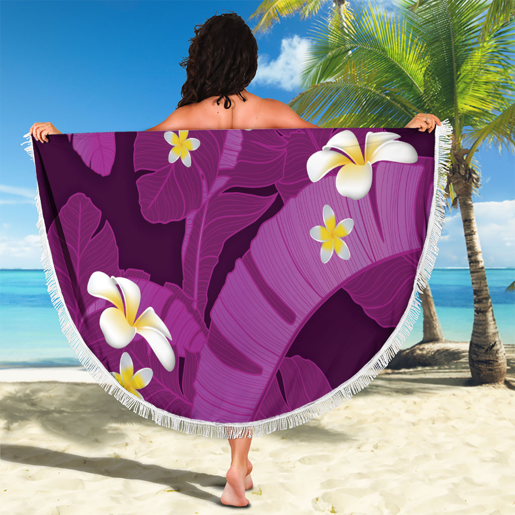 Purple Banana Leaf Hawaii Beach Blanket Lau Maia Plumeria Tropical Summer Vibes