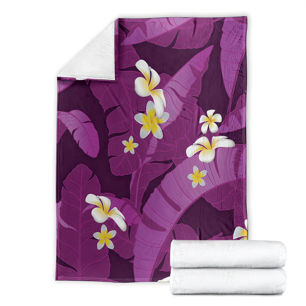 Purple Banana Leaf Hawaii Blanket Lau Maia Plumeria Tropical Summer Vibes