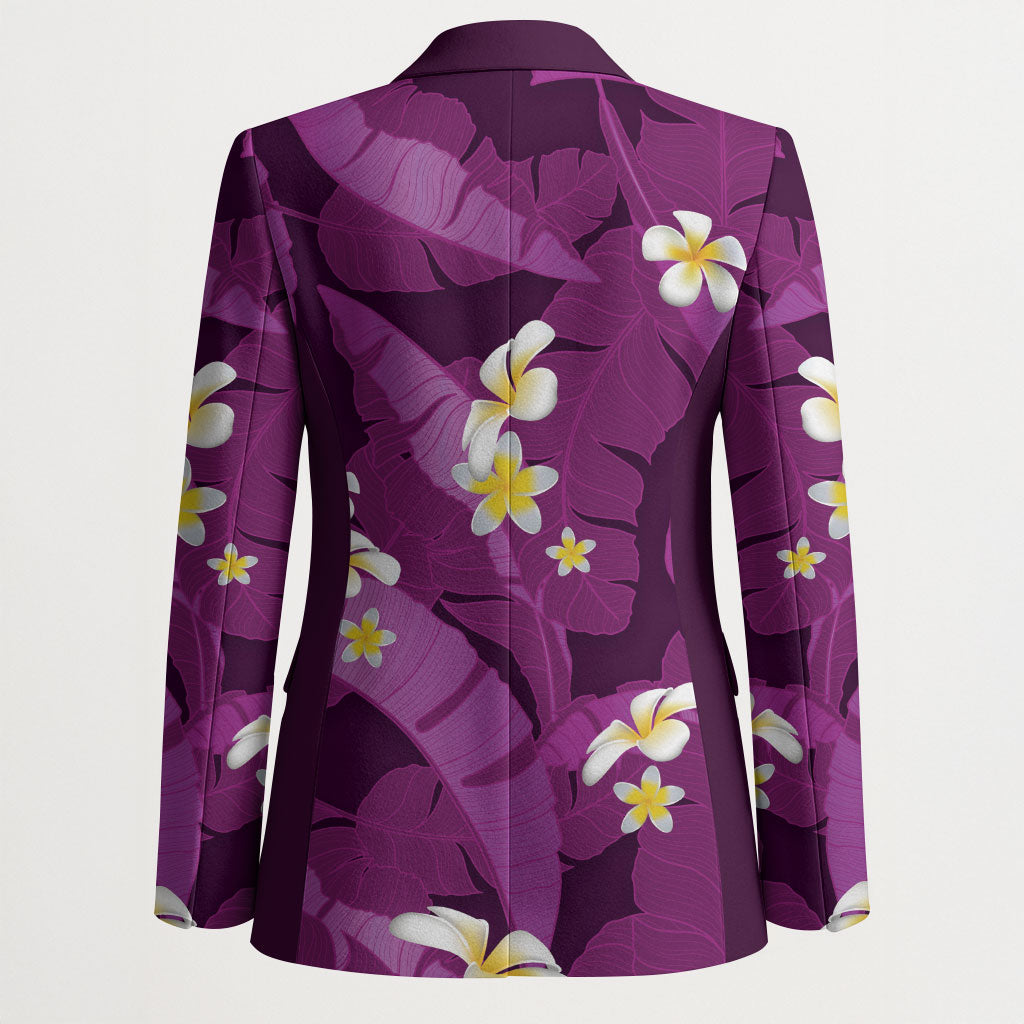 Purple Banana Leaf Hawaii Blazer Lau Maia Plumeria Tropical Summer Vibes