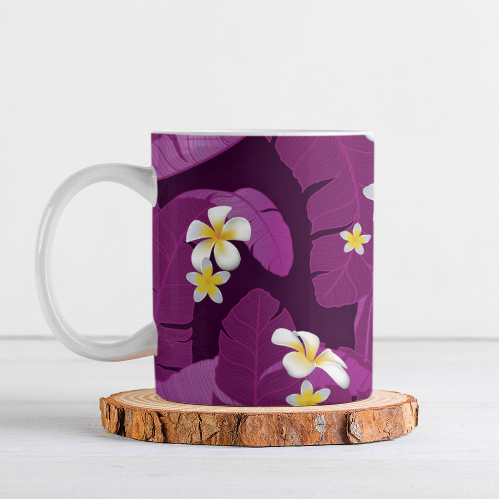 Purple Banana Leaf Hawaii Ceramic Mug Lau Maia Plumeria Tropical Summer Vibes