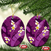 Purple Banana Leaf Hawaii Ceramic Ornament Lau Maia Plumeria Tropical Summer Vibes LT14 Oval Purple - Polynesian Pride