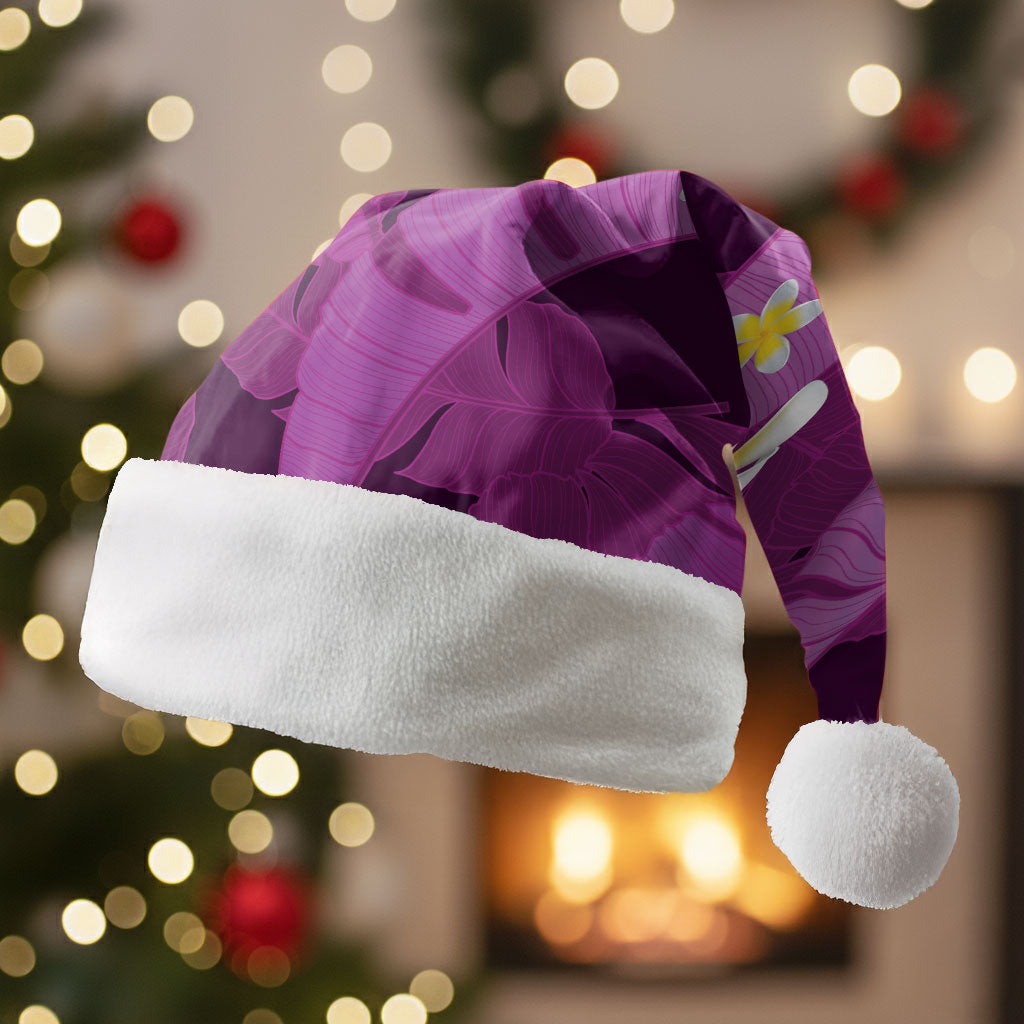 Purple Banana Leaf Hawaii Christmas Santa Hat Lau Maia Plumeria Tropical Summer Vibes LT14 Without Fur Purple - Polynesian Pride