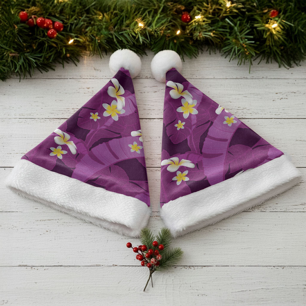 Purple Banana Leaf Hawaii Christmas Santa Hat Lau Maia Plumeria Tropical Summer Vibes LT14 - Polynesian Pride
