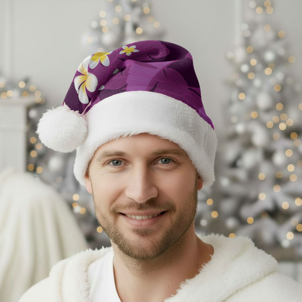 Purple Banana Leaf Hawaii Christmas Santa Hat Lau Maia Plumeria Tropical Summer Vibes LT14 - Polynesian Pride