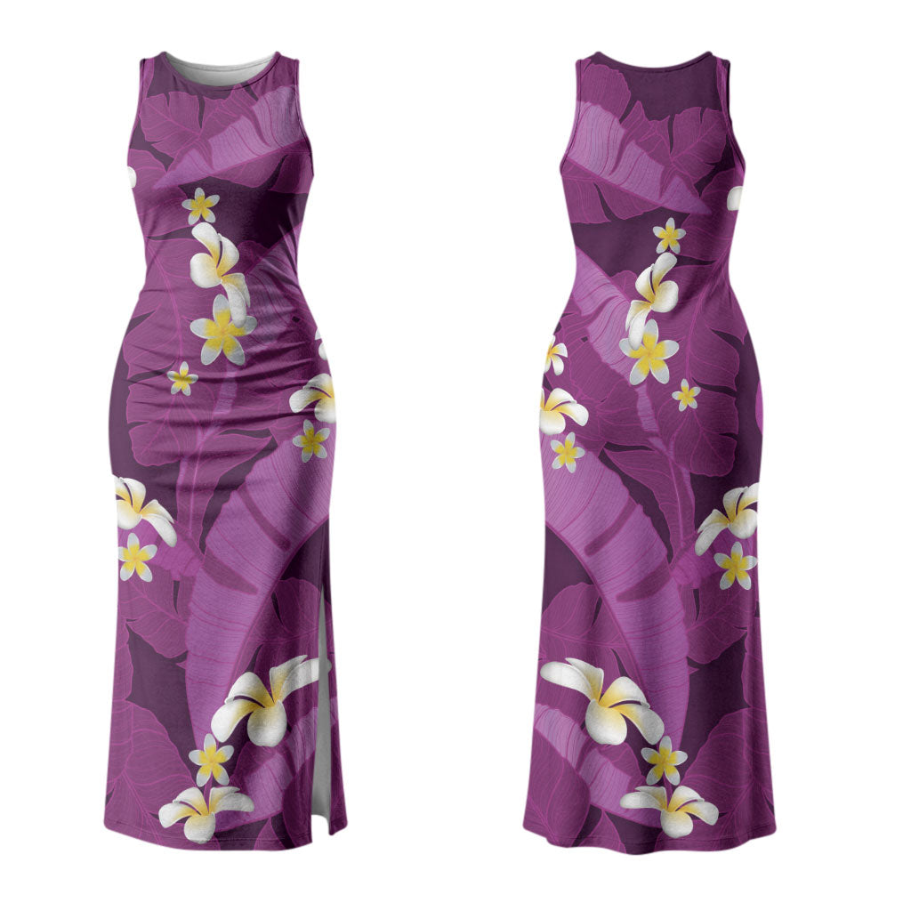 Purple Banana Leaf Hawaii Couples Matching Tank Maxi Dress and Hawaiian Shirt Lau Maia Plumeria Tropical Summer Vibes