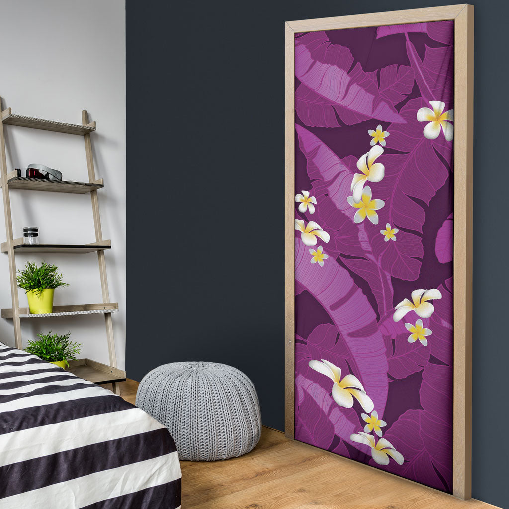 Purple Banana Leaf Hawaii Door Cover Lau Maia Plumeria Tropical Summer Vibes