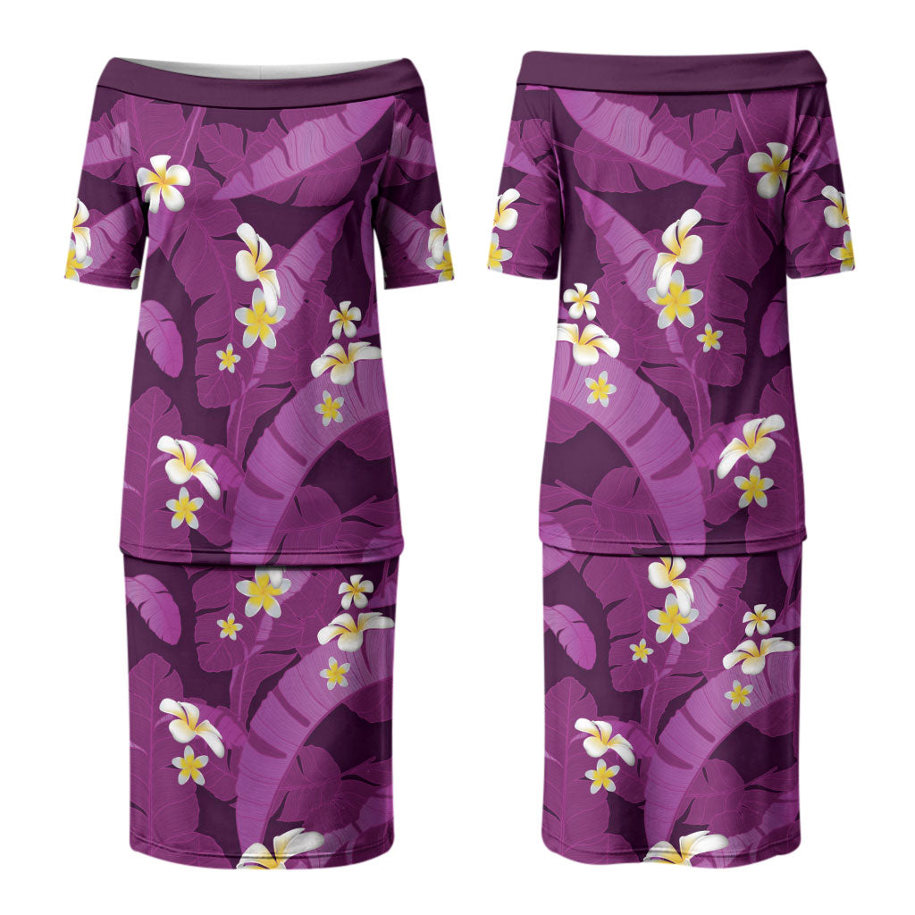 Purple Banana Leaf Hawaii Family Matching Puletasi and Hawaiian Shirt Lau Maia Plumeria Tropical Summer Vibes