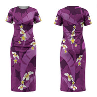 Purple Banana Leaf Hawaii Family Matching Short Sleeve Bodycon Dress and Hawaiian Shirt Lau Maia Plumeria Tropical Summer Vibes