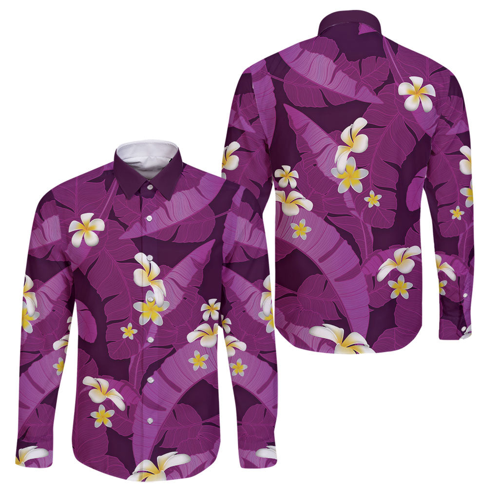 Purple Banana Leaf Hawaii Family Matching Short Sleeve Bodycon Dress and Hawaiian Shirt Lau Maia Plumeria Tropical Summer Vibes