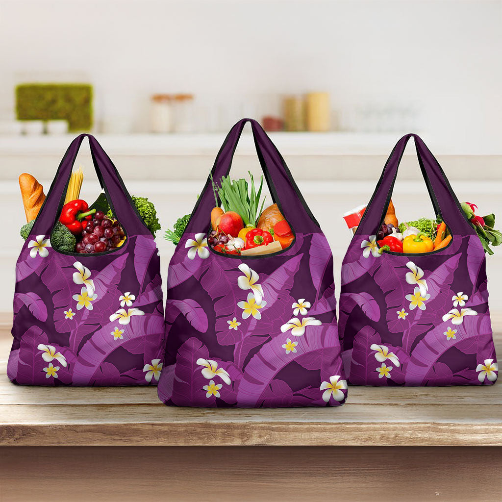 Purple Banana Leaf Hawaii Grocery Bag Lau Maia Plumeria Tropical Summer Vibes